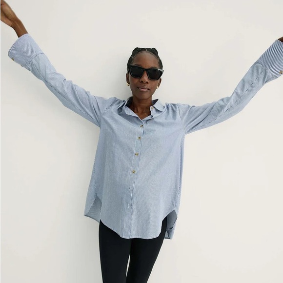 Hatch Maternity Classic Button Down - navy white stripe - Picture 1 of 8